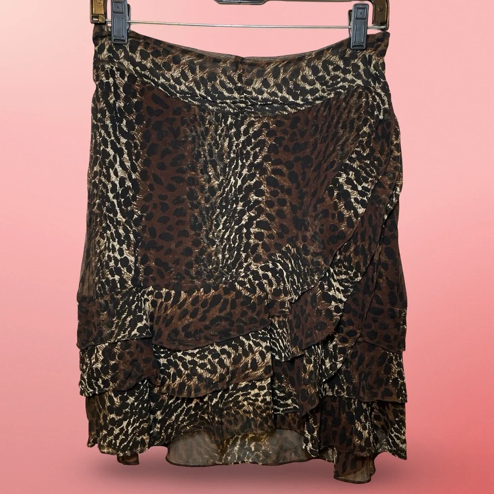 Express Brown and Black Animal Print Mini Skirt - Picture 1 of 6